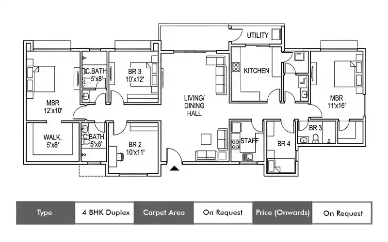 Godrej Mahalunge 4 BHK Duplex floor plan, sq ft carpet area